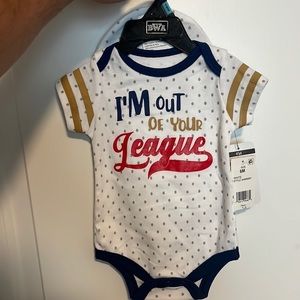 BABY Outfit Set Onesie Hat Sock Baseball Cute Size 6 Months New With Tags